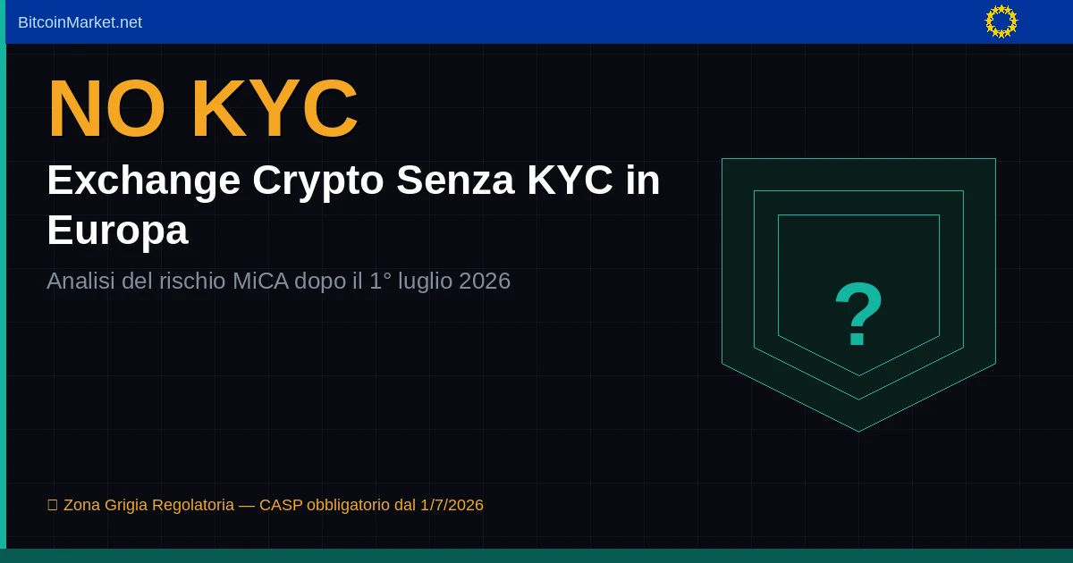 Krypto Exchange ohne KYC Europa 2026 — vollständiger Leitfaden nach MiCA