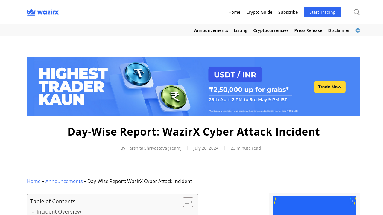 Il report ufficiale di WazirX sull'attacco, pubblicato il 28 luglio 2024